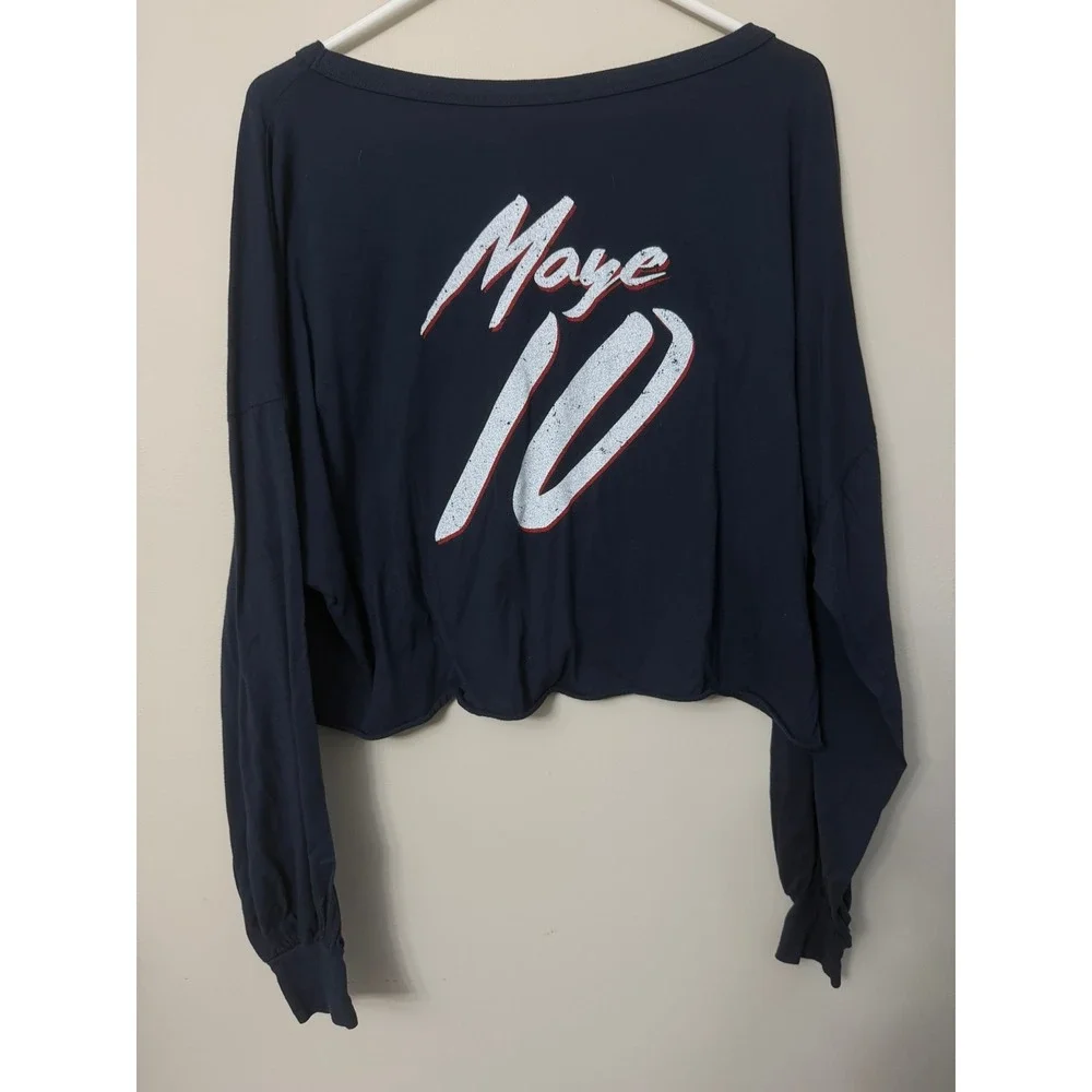Majestic New England Patriots Drake Maye Women M Navy Crop Long Sleeve NWT